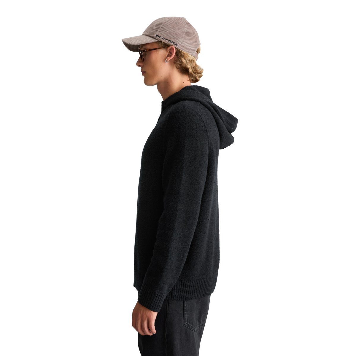 Sweat à capuche en maille bouclée, coupe classique en mélange de coton bio noir, MARC O’POLO DENIM