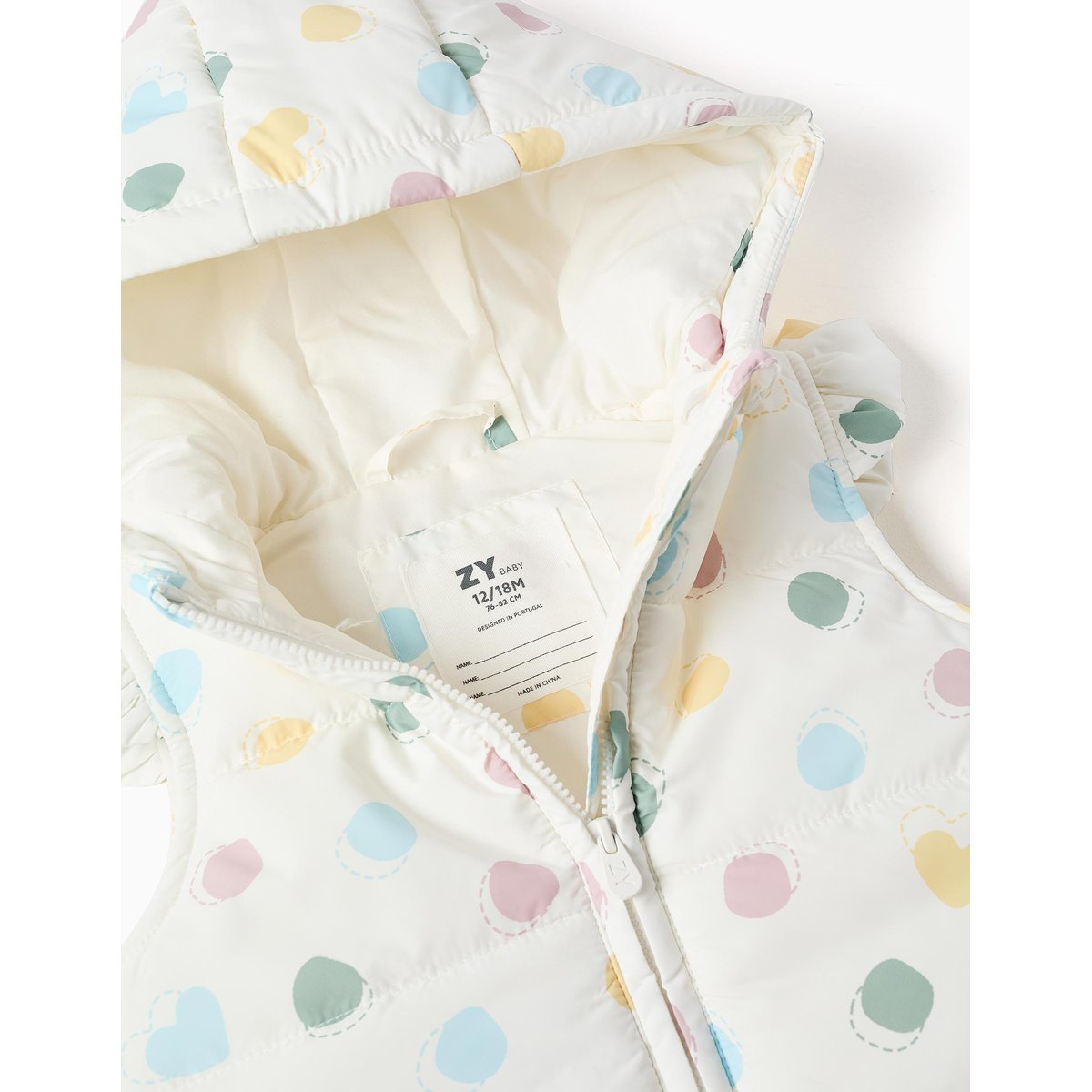 Doudoune sans manches avec capuche et motif cœurs et pois blanc, ZIPPY
