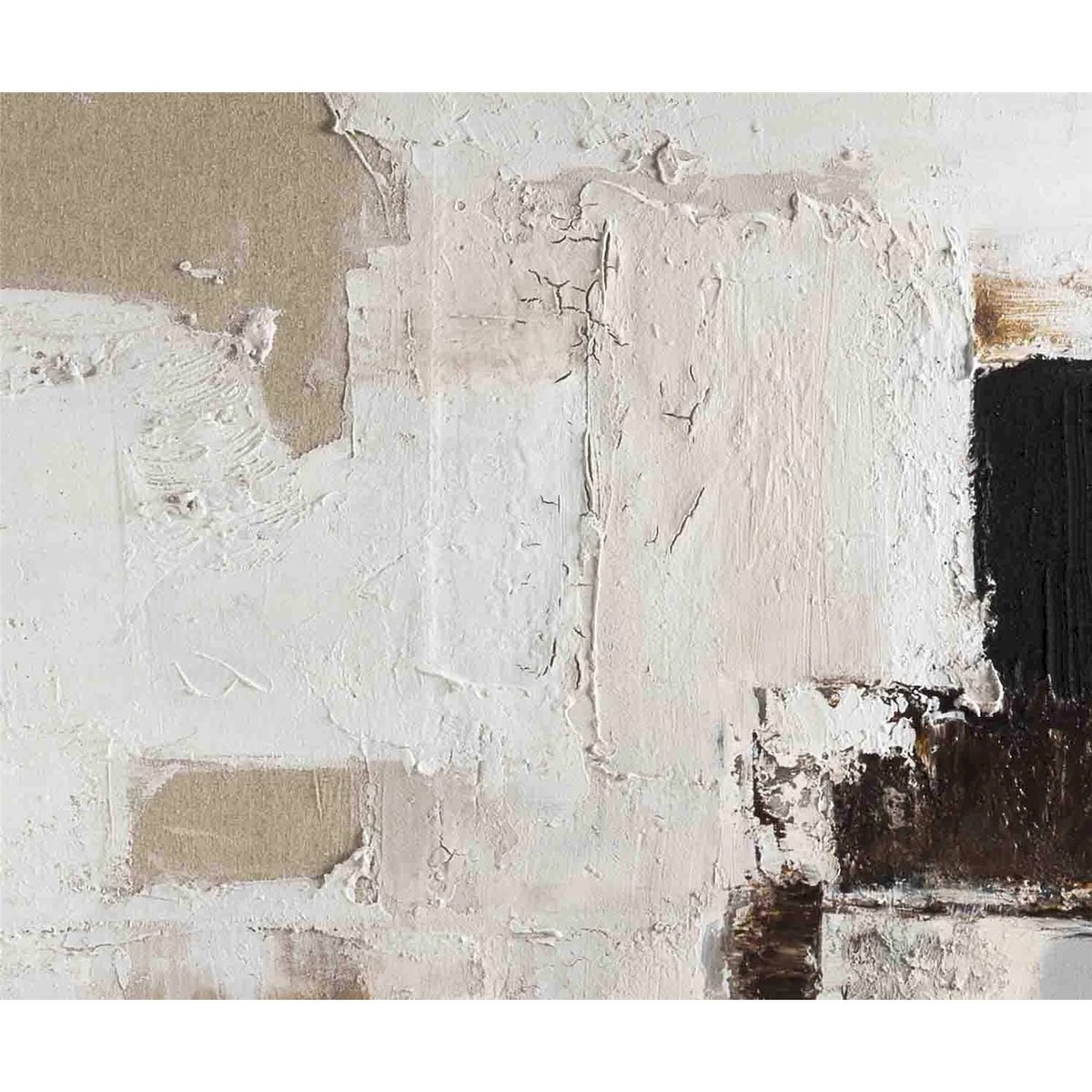 Tableau abstrait rectangulaire en toile blanc cassé et tons naturels, RECOLLECTION