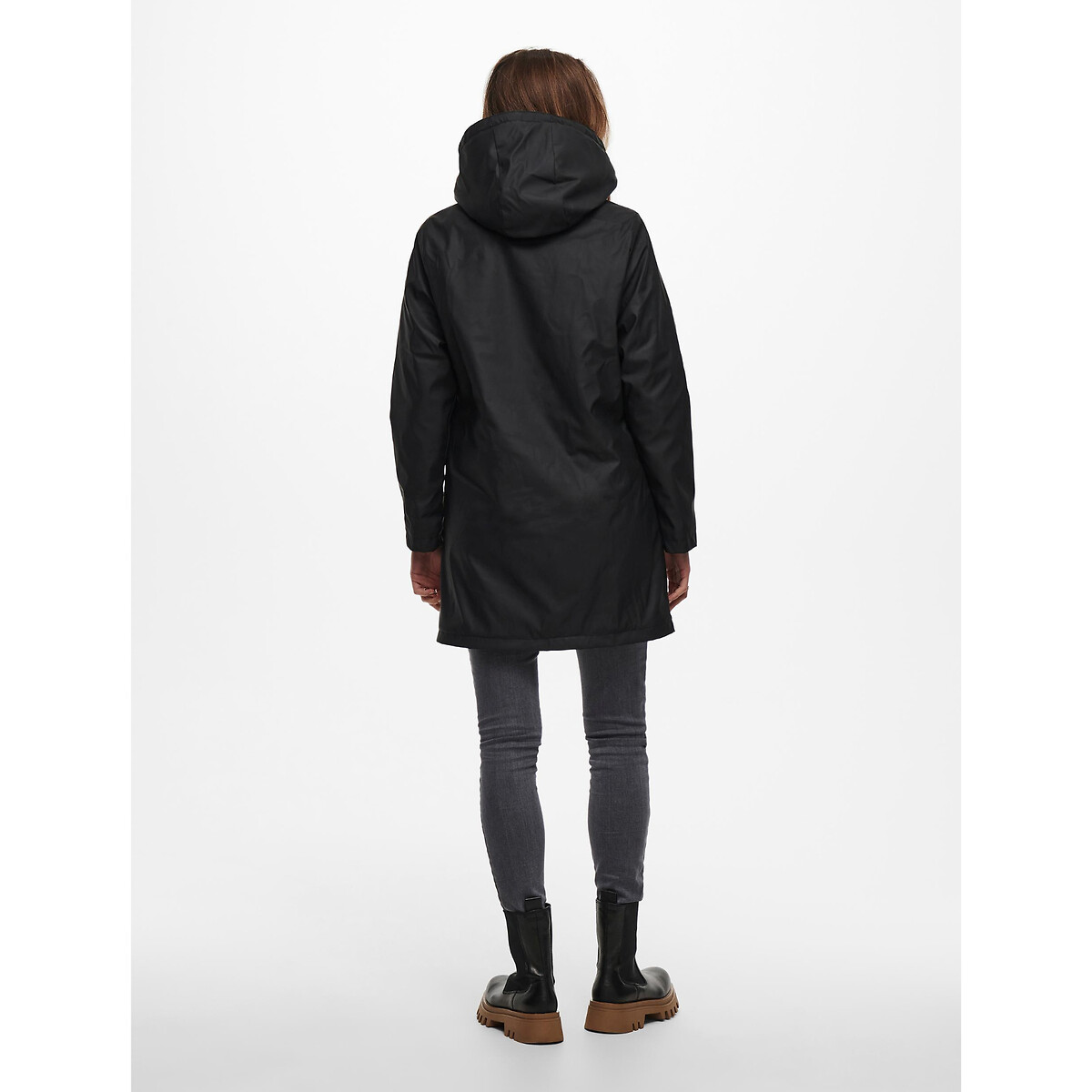 Halflange regenjas met kap zwart, ONLY