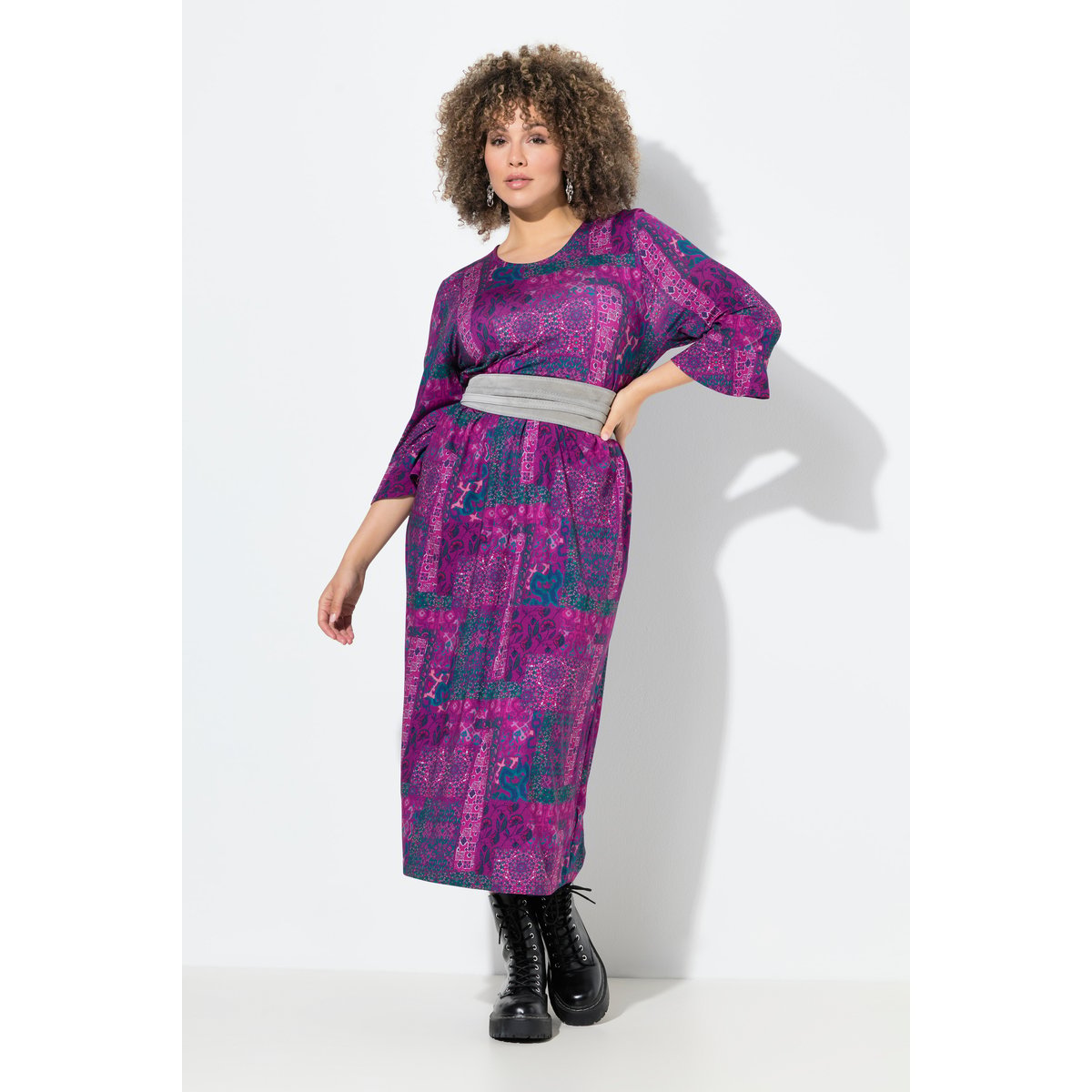 Robe midi en jersey à imprimé patchwork prune clair, ULLA POPKEN
