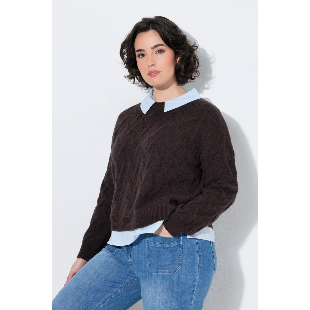 Pull 2-en-1, motif torsadé acajou, ULLA POPKEN