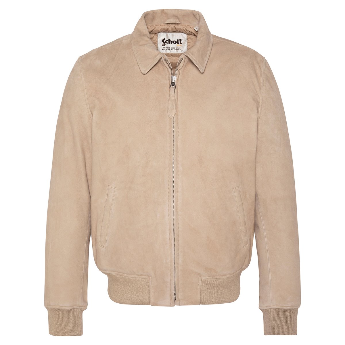 Blouson casual, cuir de chèvre velours beige, SCHOTT