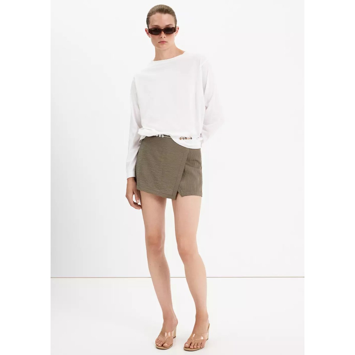 Jupe-short en lyocell vert, MANGO