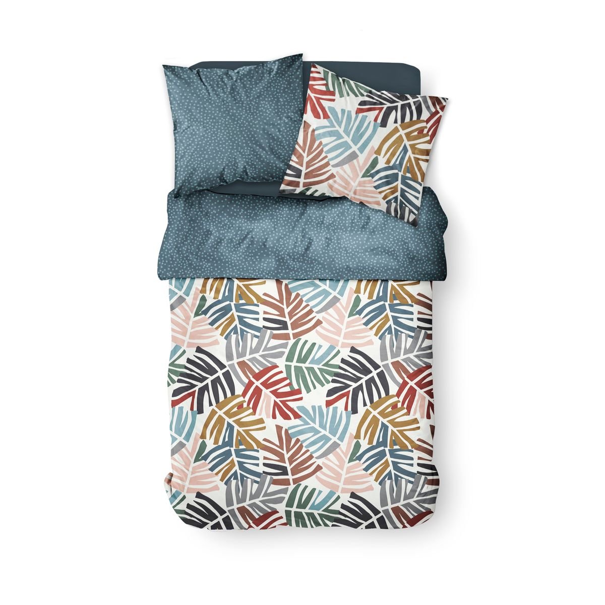 Parure de lit imprimé Jungle coton SUNSHINE MONY blanc, TODAY