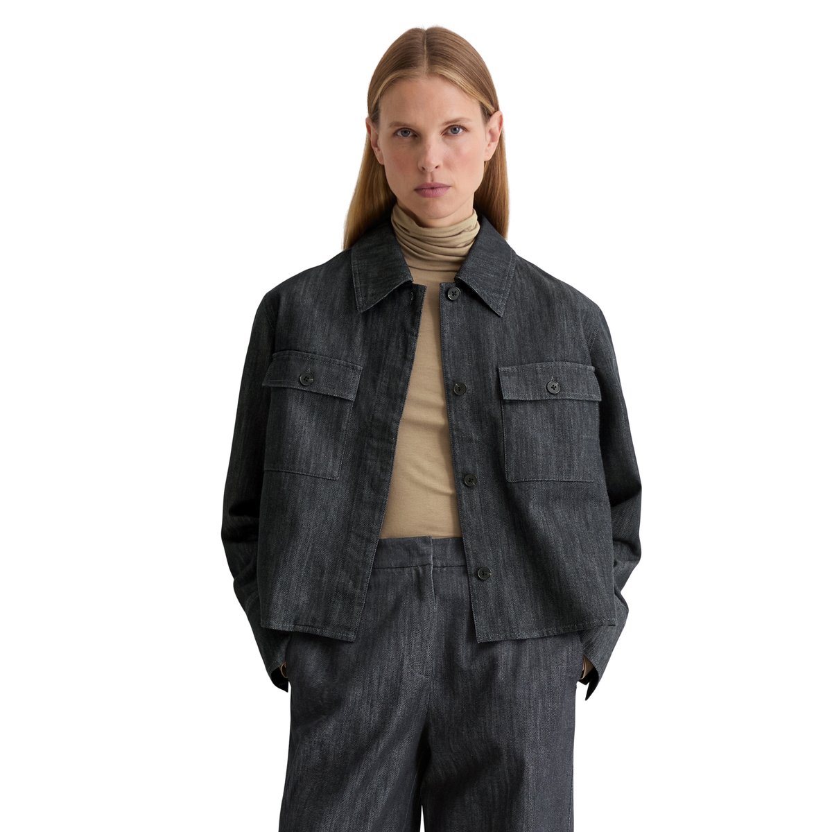Veste d'intérieur boxy shape en Organic Cotton Stretch bleu foncé, MARC O'POLO