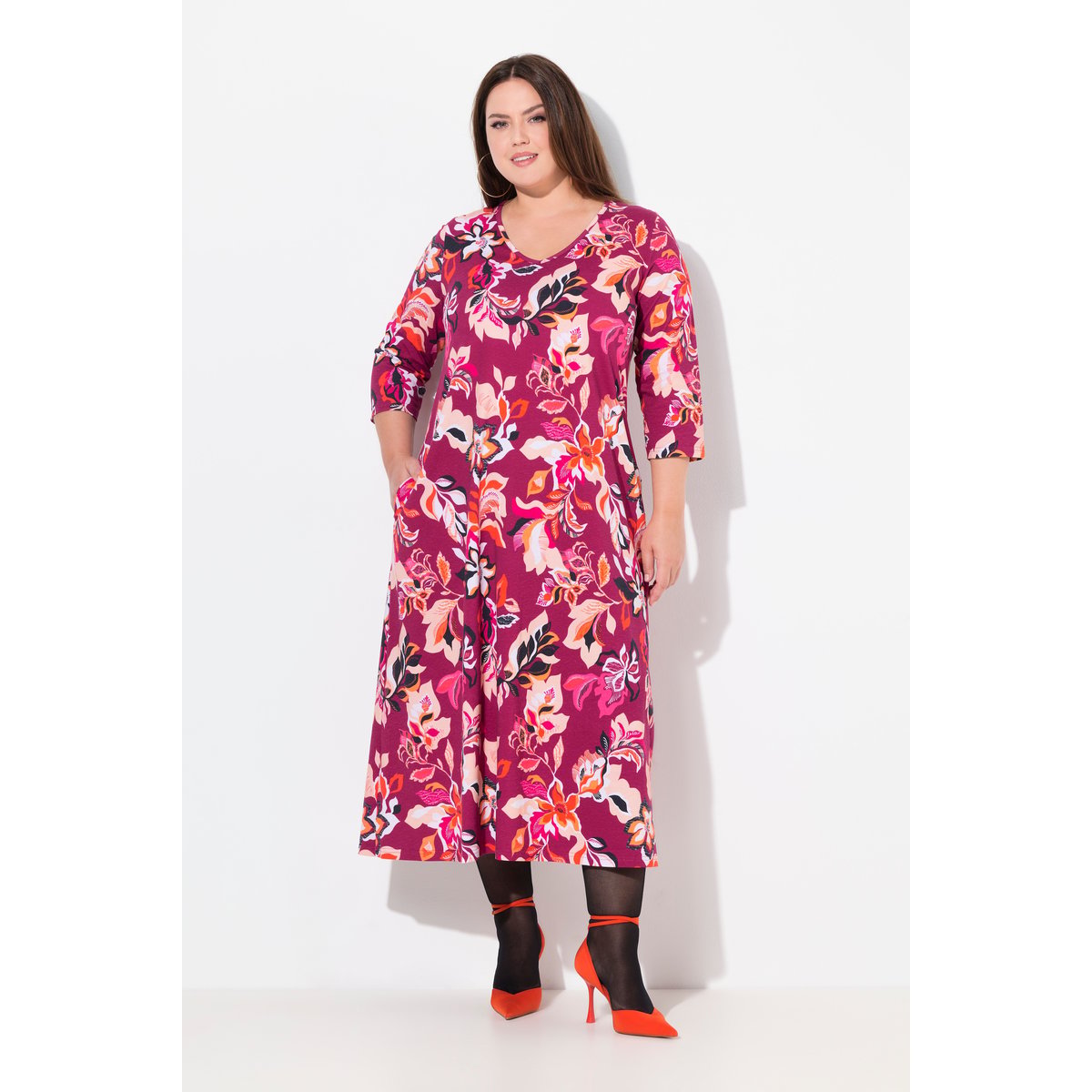Robe en jersey à fleurs orchidée foncé, ULLA POPKEN