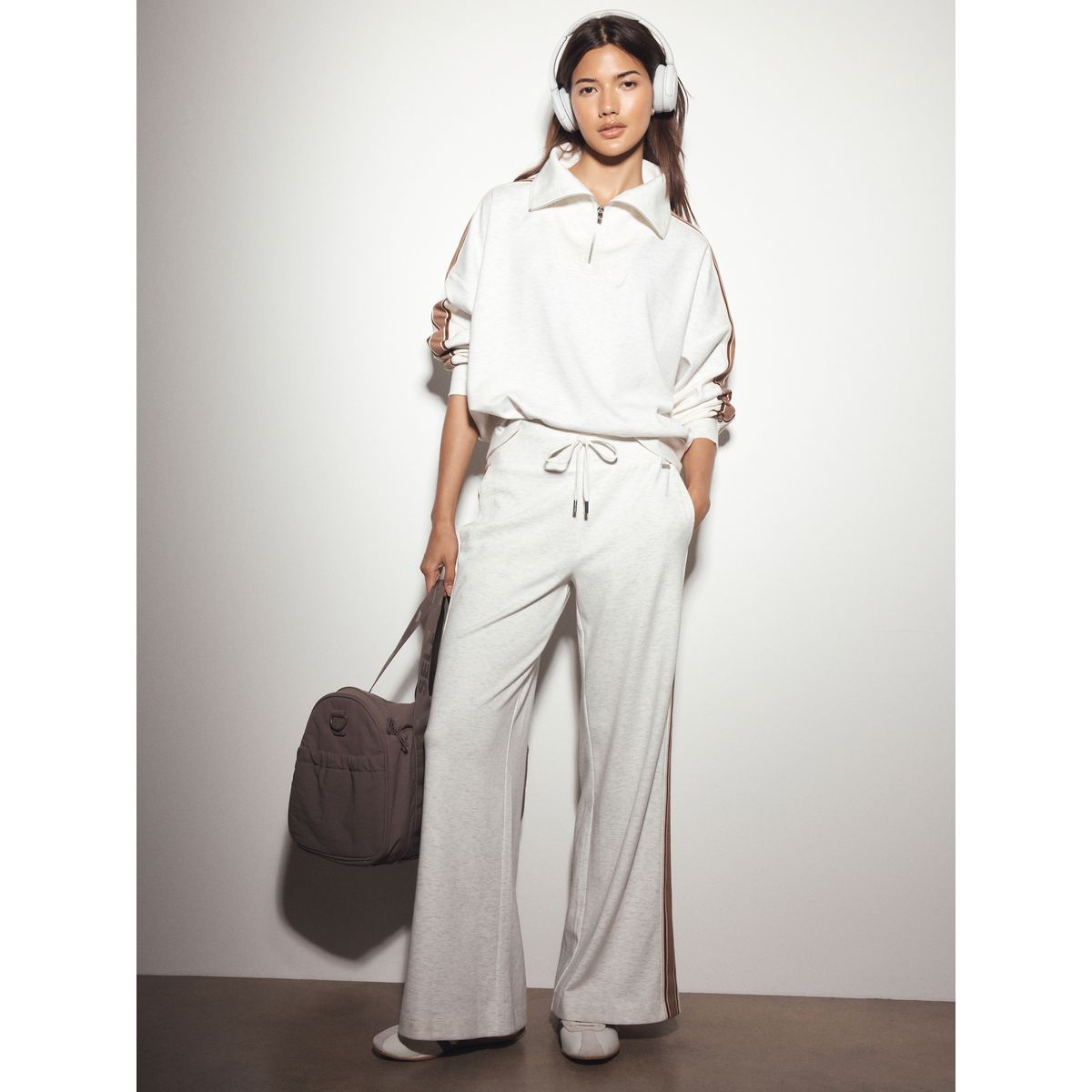 Pantalon large active en modal gris chiné, NEXT