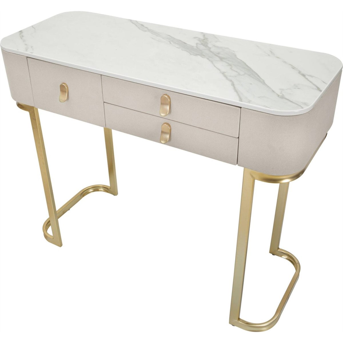 Console 3 tiroirs plateau effet marbre GLAM crème et doré, RECOLLECTION