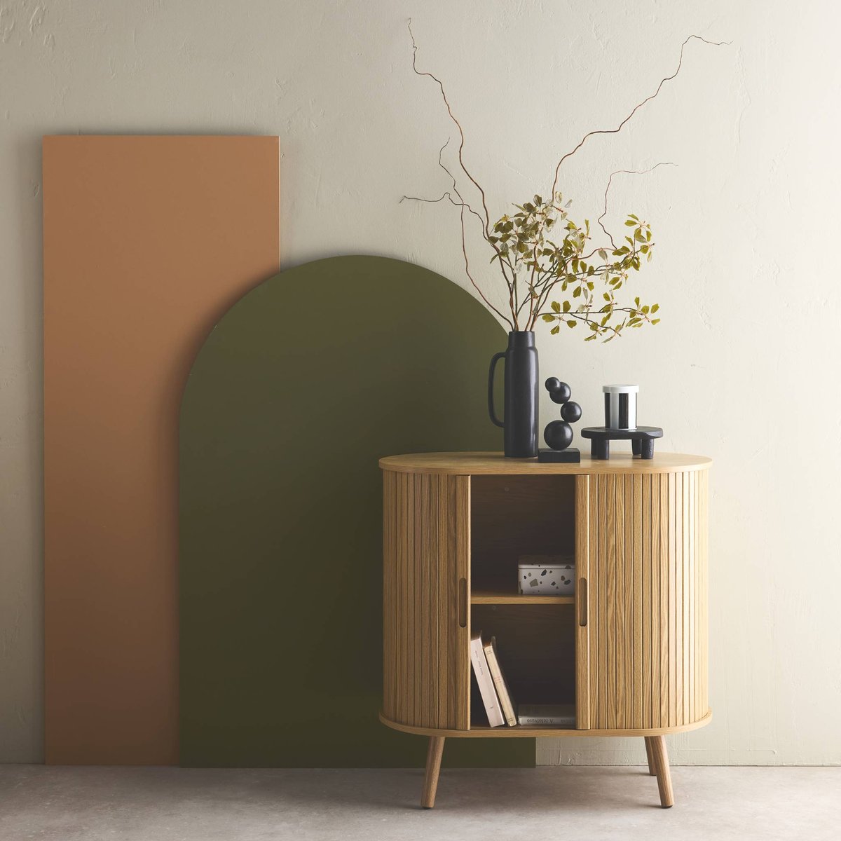 Buffet scandinave décor bois rainuré 2 portes coulissantes 80cm LEGACY naturel, SWEEEK