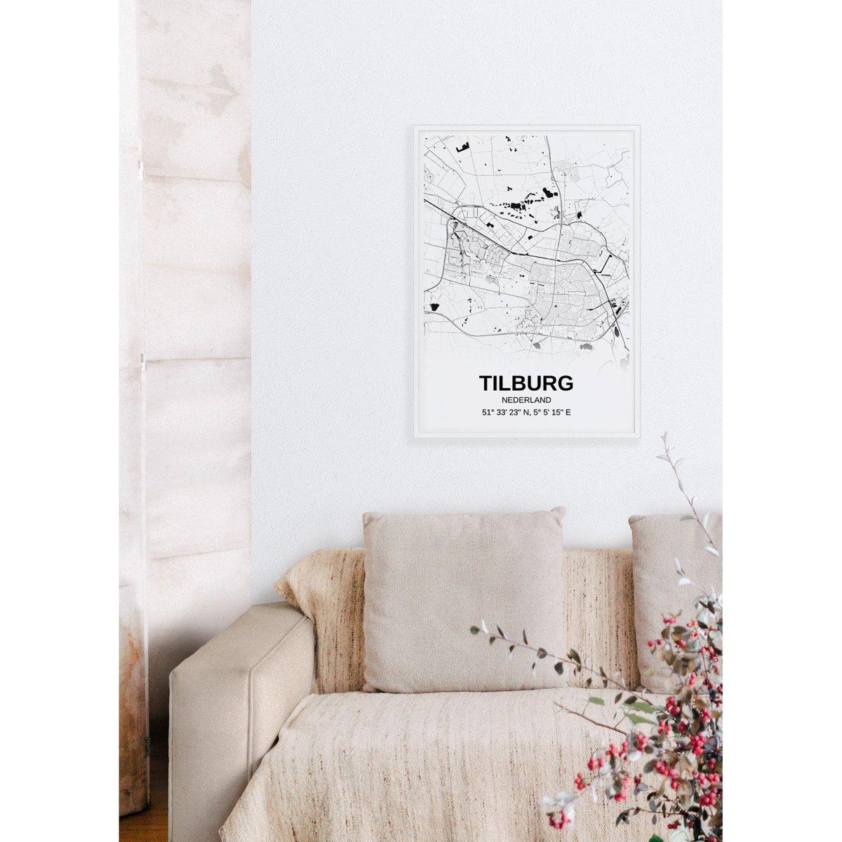 Affiche carte Tilburg - rectangle Noir et Blanc blanc, L'AFFICHERIE