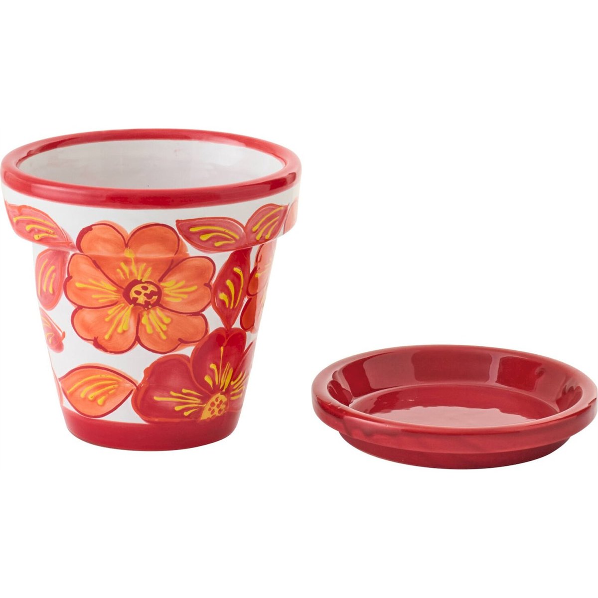 Cache-pot en céramique motif fleuri orange et blanc, RECOLLECTION