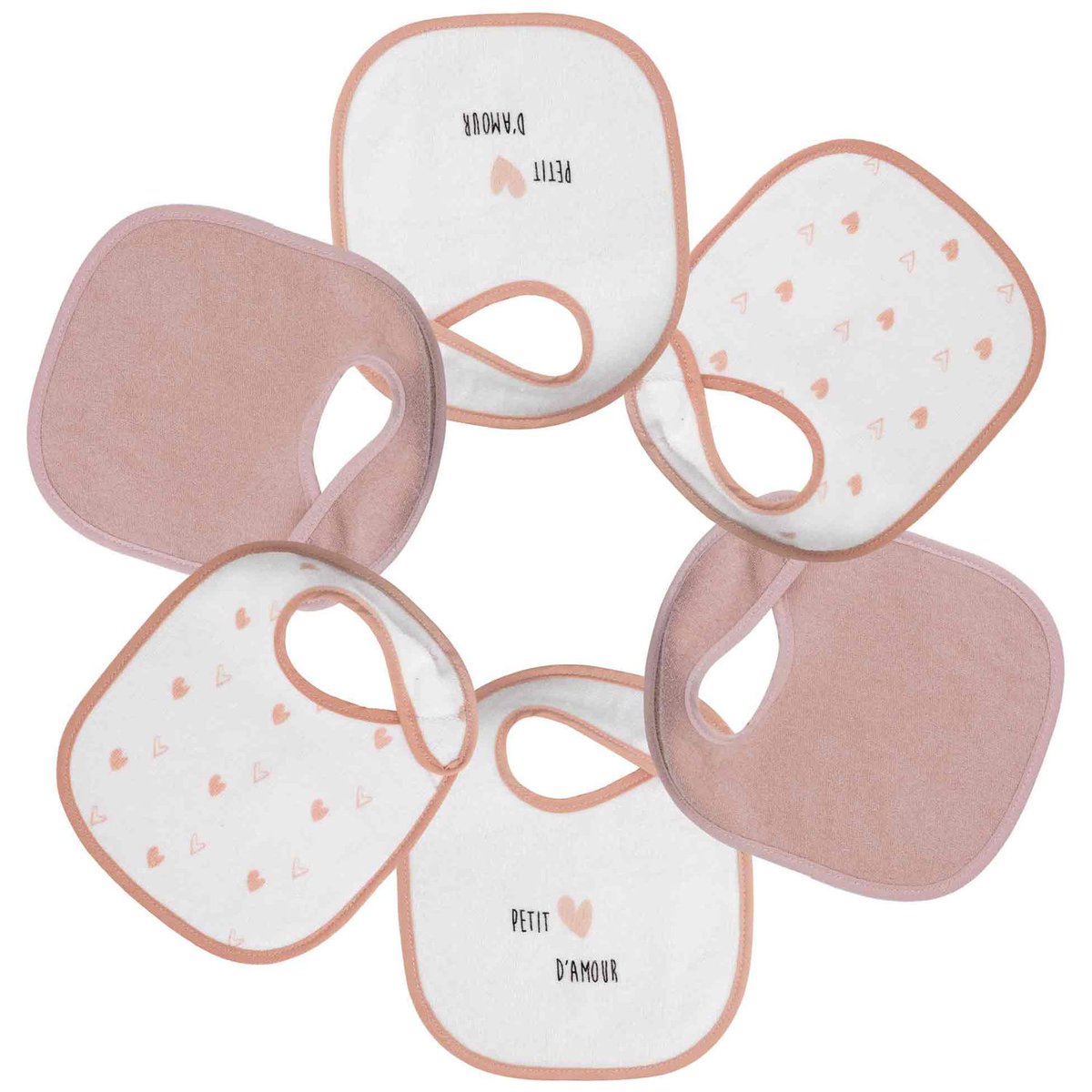 Lot de 6 bavoirs premier âge blanc, rose, TROIS KILOS SEPT