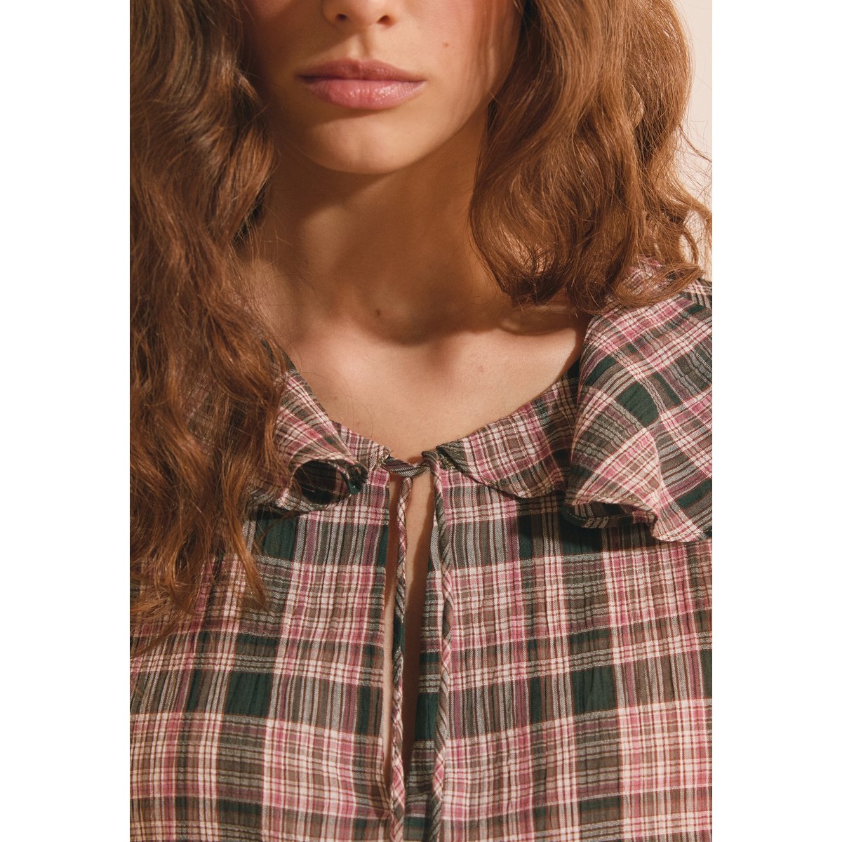 Blouse en coton à carreaux BROOKE CRX vert sapin, ETAM