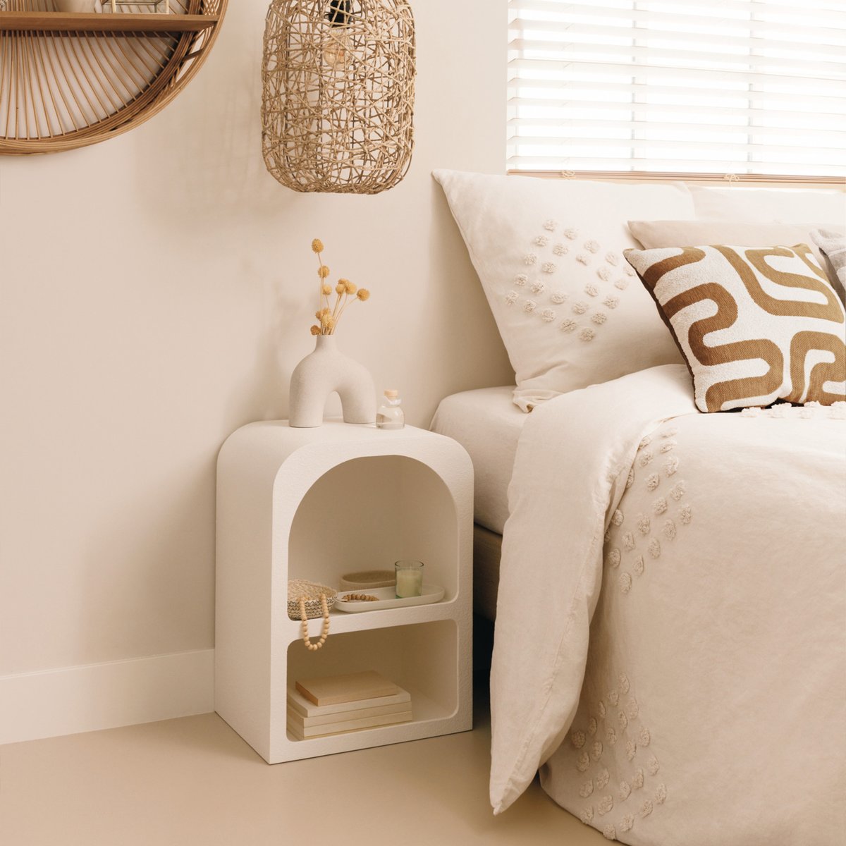 Table de chevet 2 niches organique SOLEYA blanc, ATMOSPHERA