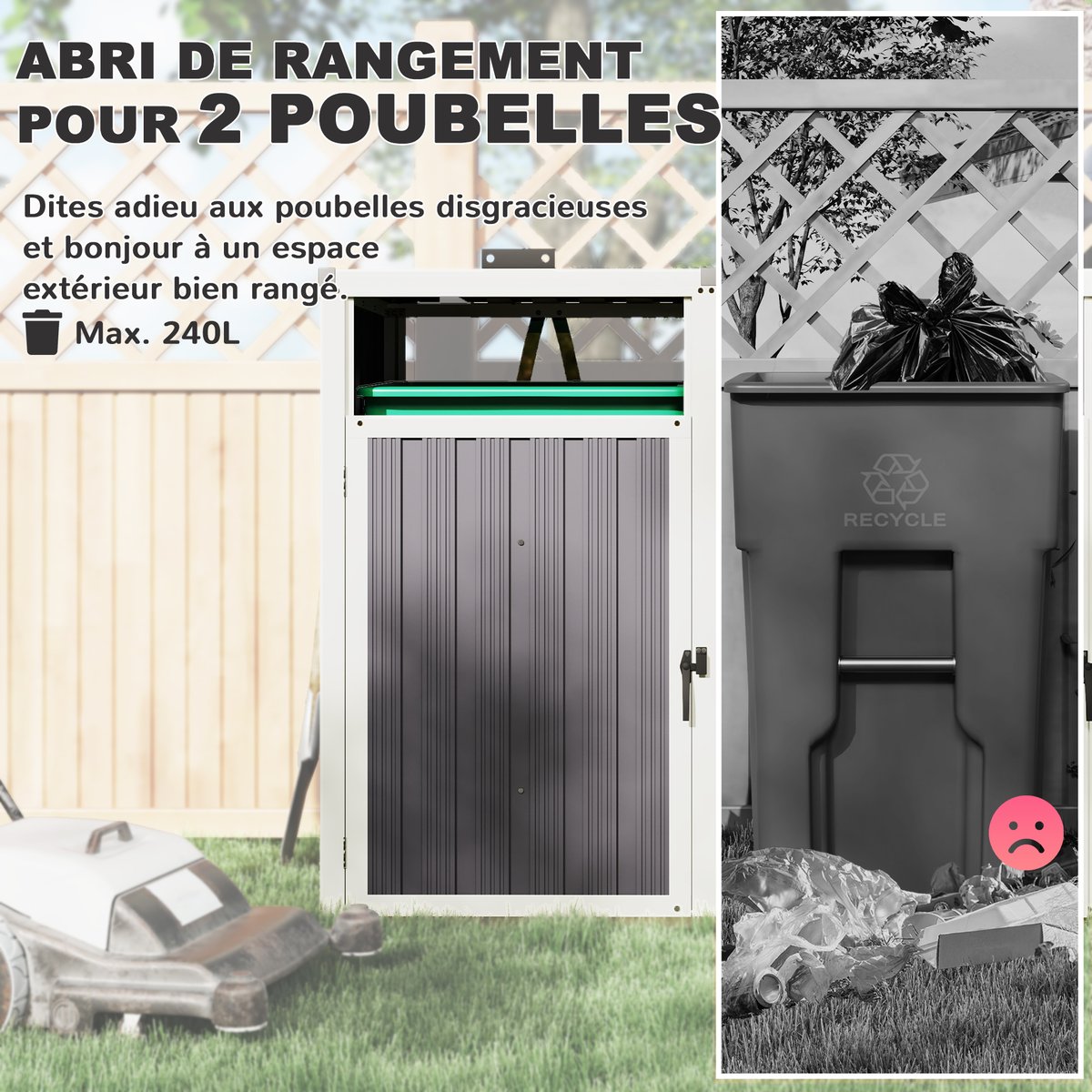 Abri pour poubelles Acier galvanisé Gris gris, OUTSUNNY