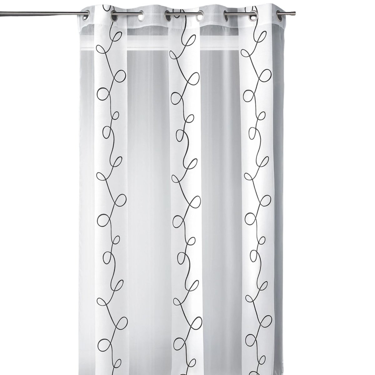 Voilage organza dévoré motif rayures et fils blanc, HOME MAISON