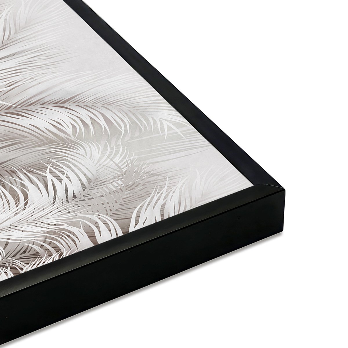 Affiche encadrée feuillage tropical gris clair affiche + cadre en métal - noir, HEXOA