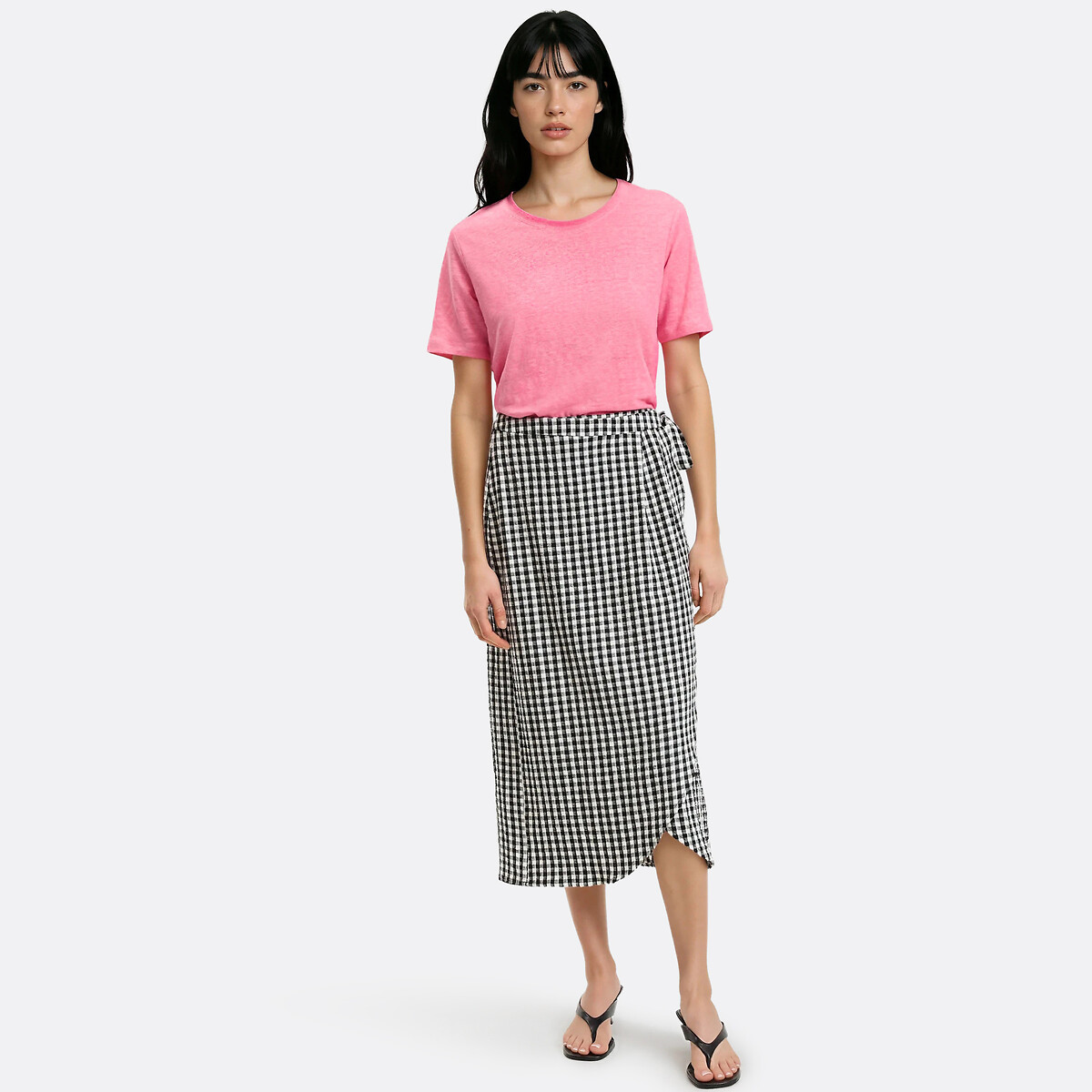 Jupe portefeuille midi imprimé vichy carreaux noir/blanc, LA REDOUTE COLLECTIONS