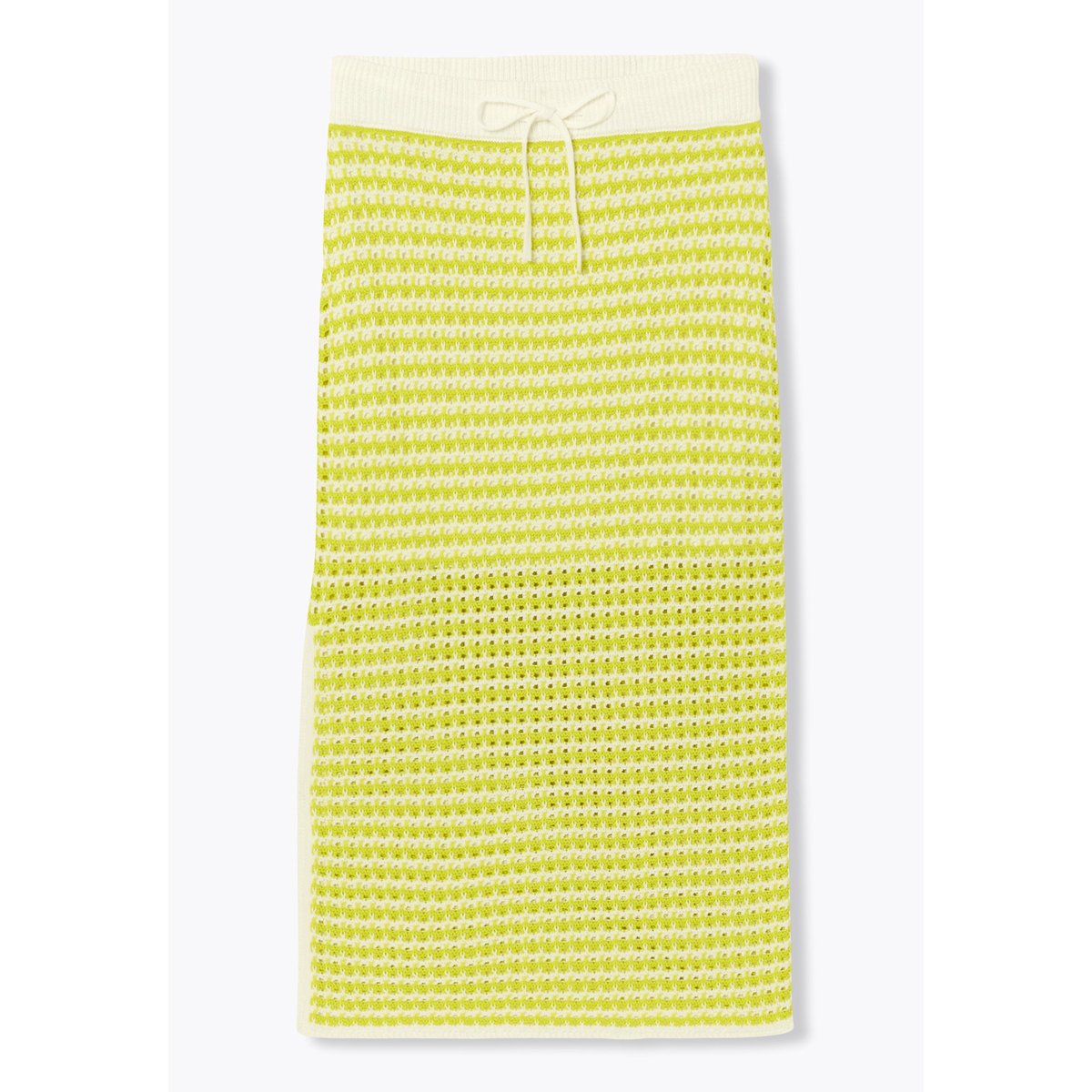 Jupe midi en crochet rayé jaune, PROMOD