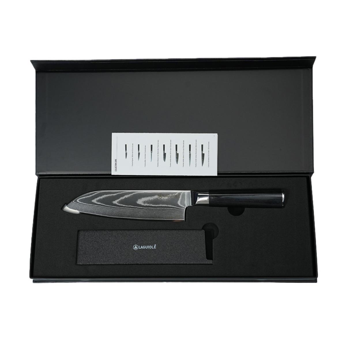 Couteau santoku noir damas 32cm avec étui - "Core" couleur unique, LAGUIOLE CUISSON
