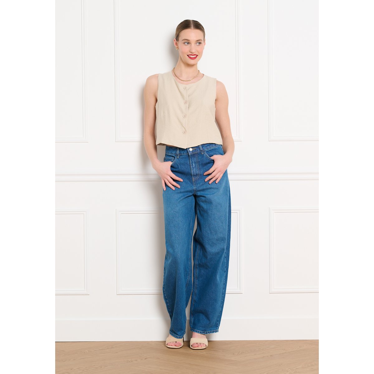 Jean large taille haute medium blue, LOLALIZA