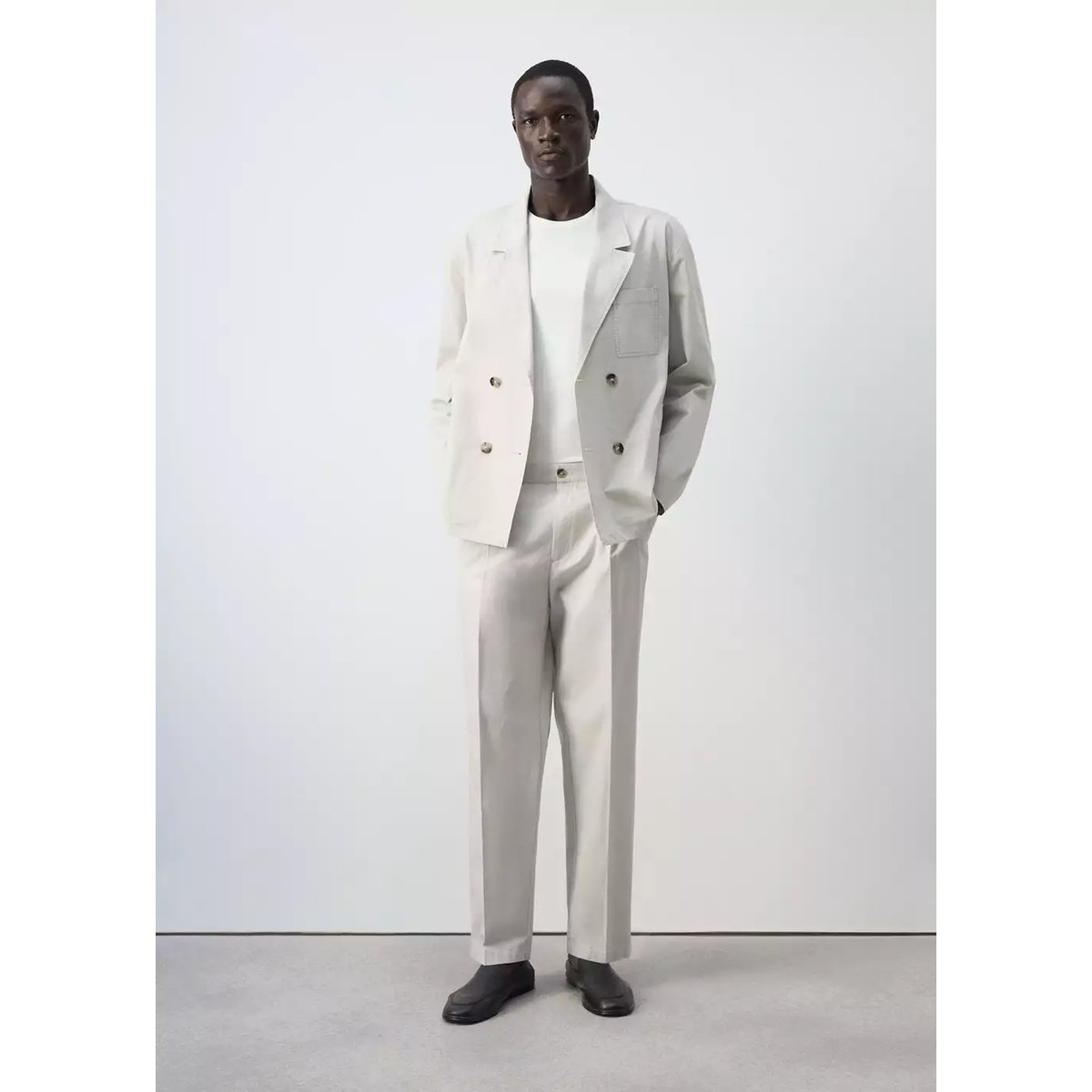 Veste 100 % coton à col croisé gris clair/pastel, MANGO MAN
