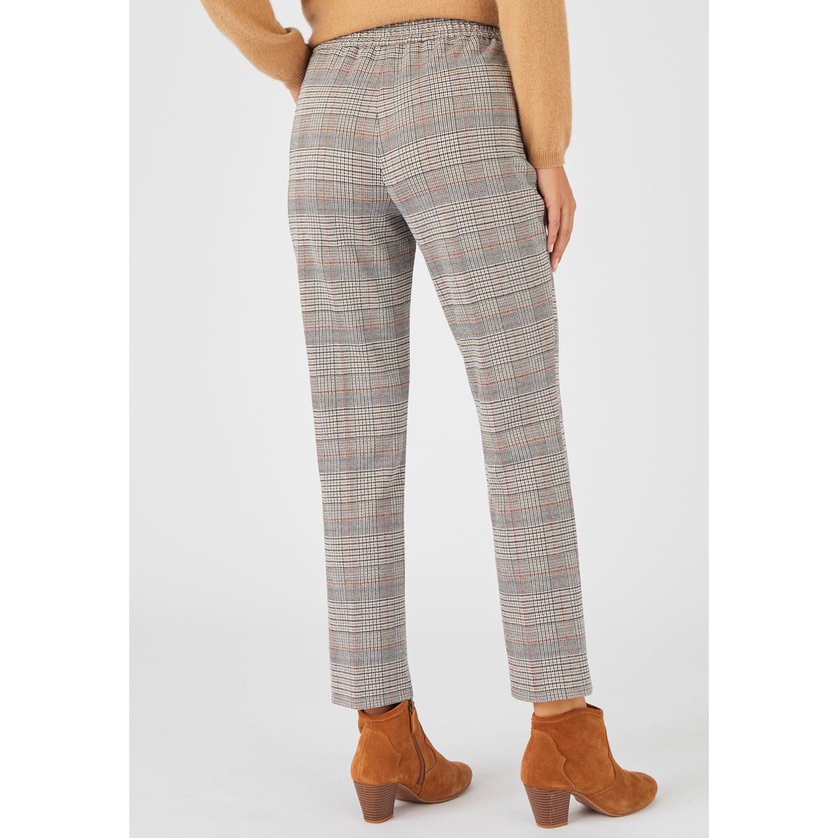 Pantalon 7/8ème en maille milano stretch marron prince de galles, DAMART