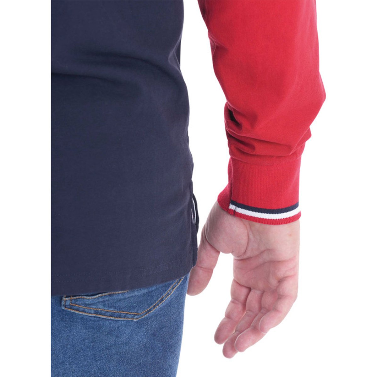 Polo en coton biologique marine bicolore à coupe droite avec un col à revers marine, RUCKFIELD
