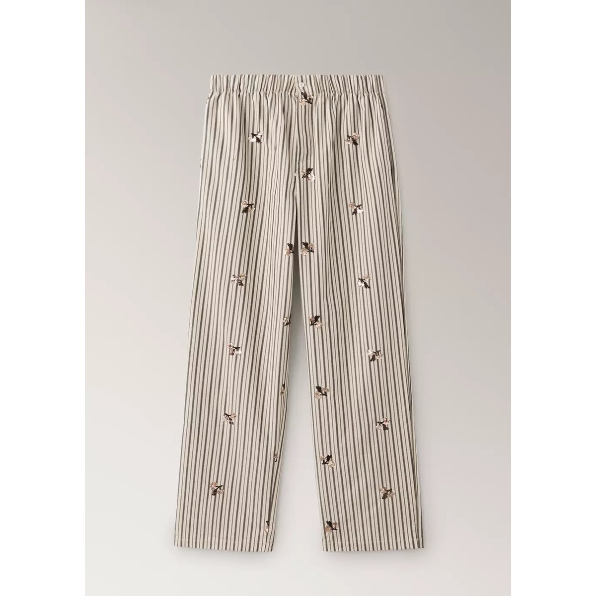 Pantalon de pyjama à rayures, fleurs brodées et paillettes sable, MANGO