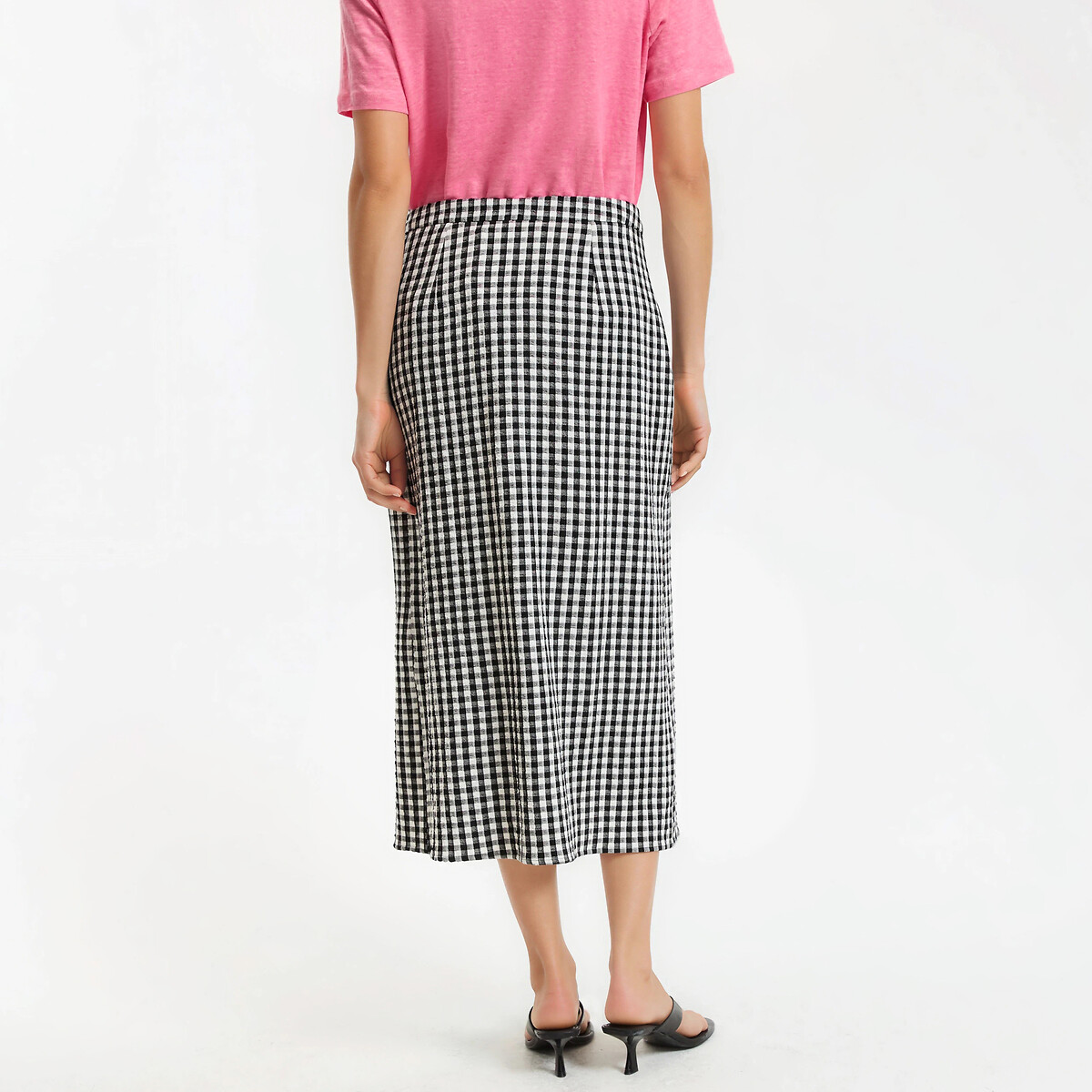 Jupe portefeuille midi imprimé vichy carreaux noir/blanc, LA REDOUTE COLLECTIONS