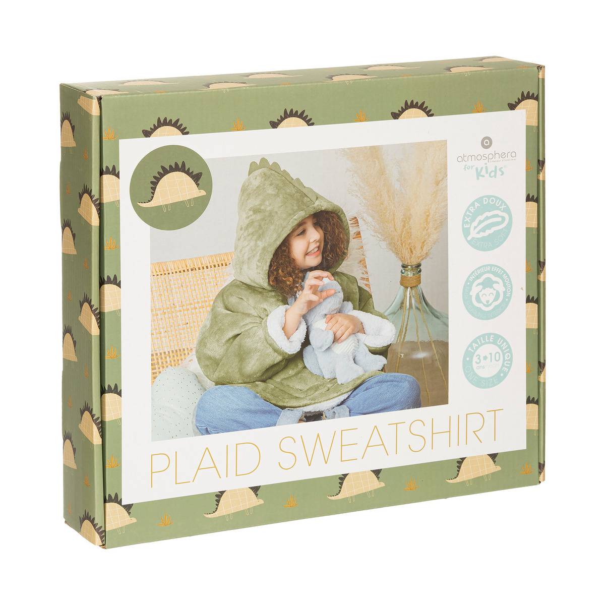 Plaid sweatshirt capuche enfant HIIS vert, ATMOSPHERA FOR KIDS
