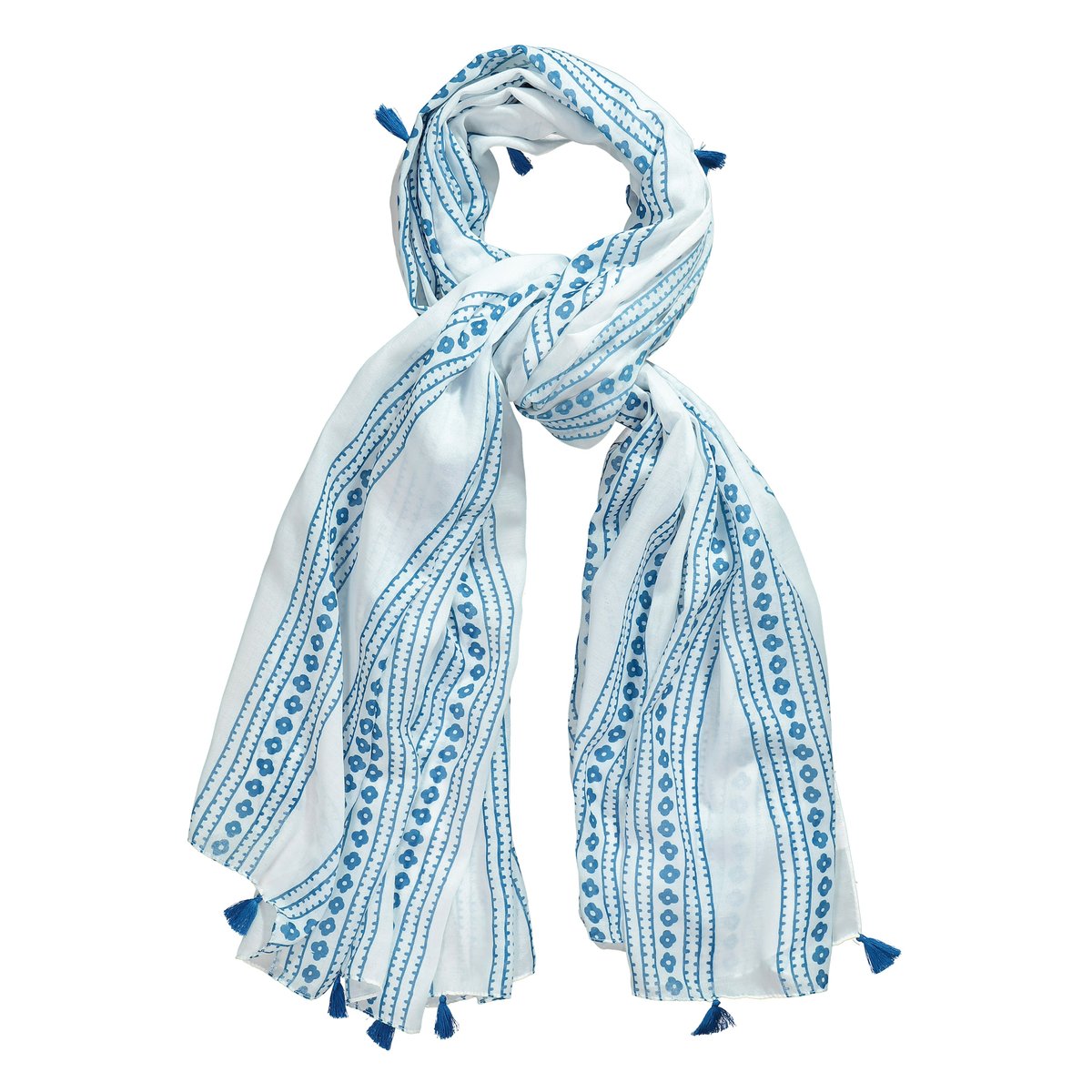 Foulard à rayures et pompons blanc neige, ULLA POPKEN