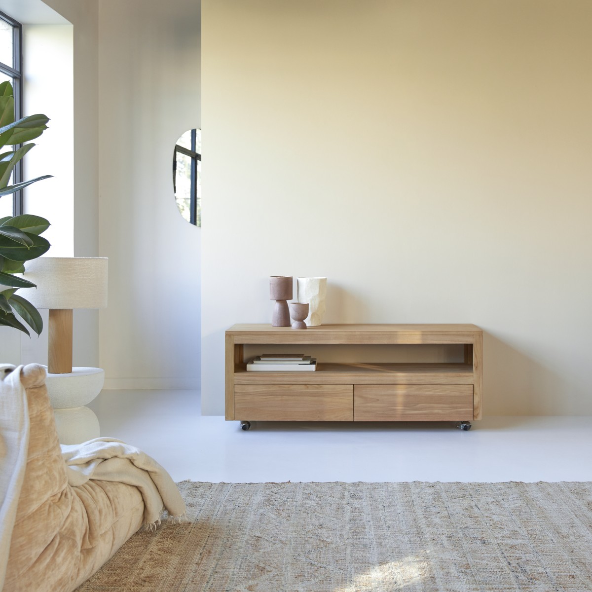 Meuble Hi-FI, TV en Teck massif, ANOA naturel, TIKAMOON