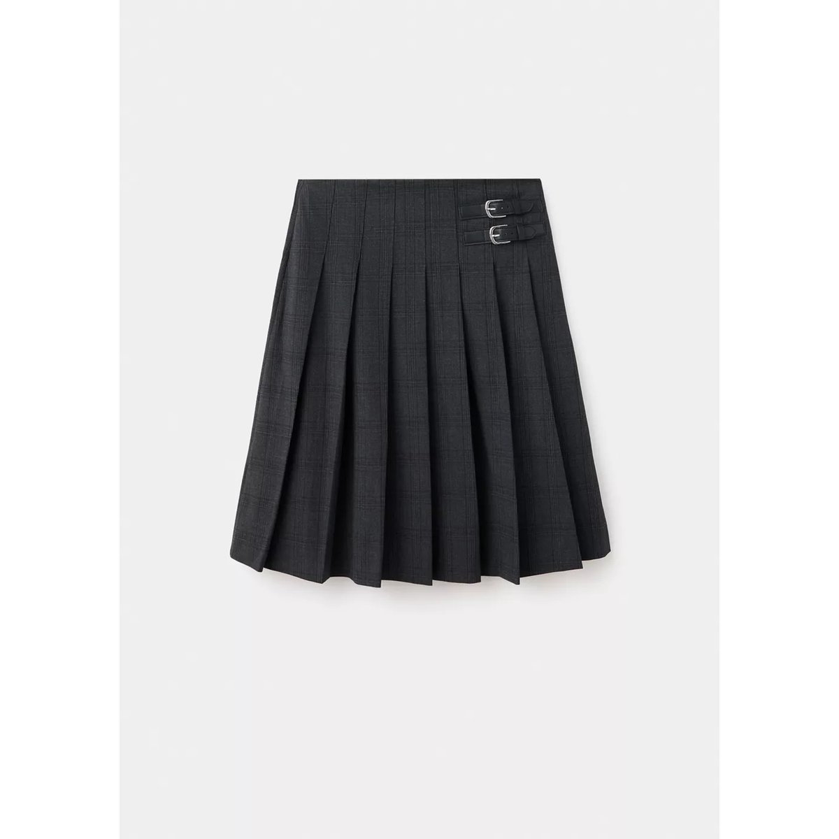 Jupe plissée carreaux gris, MANGO