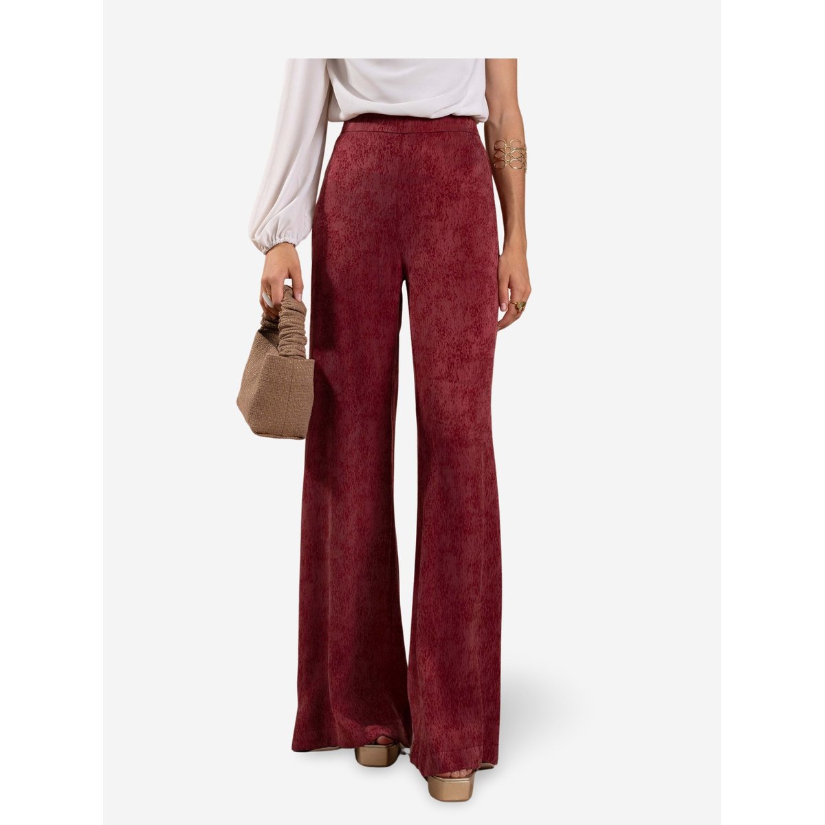 Pantalon évasé à taille haute bordeaux, THE-ARE