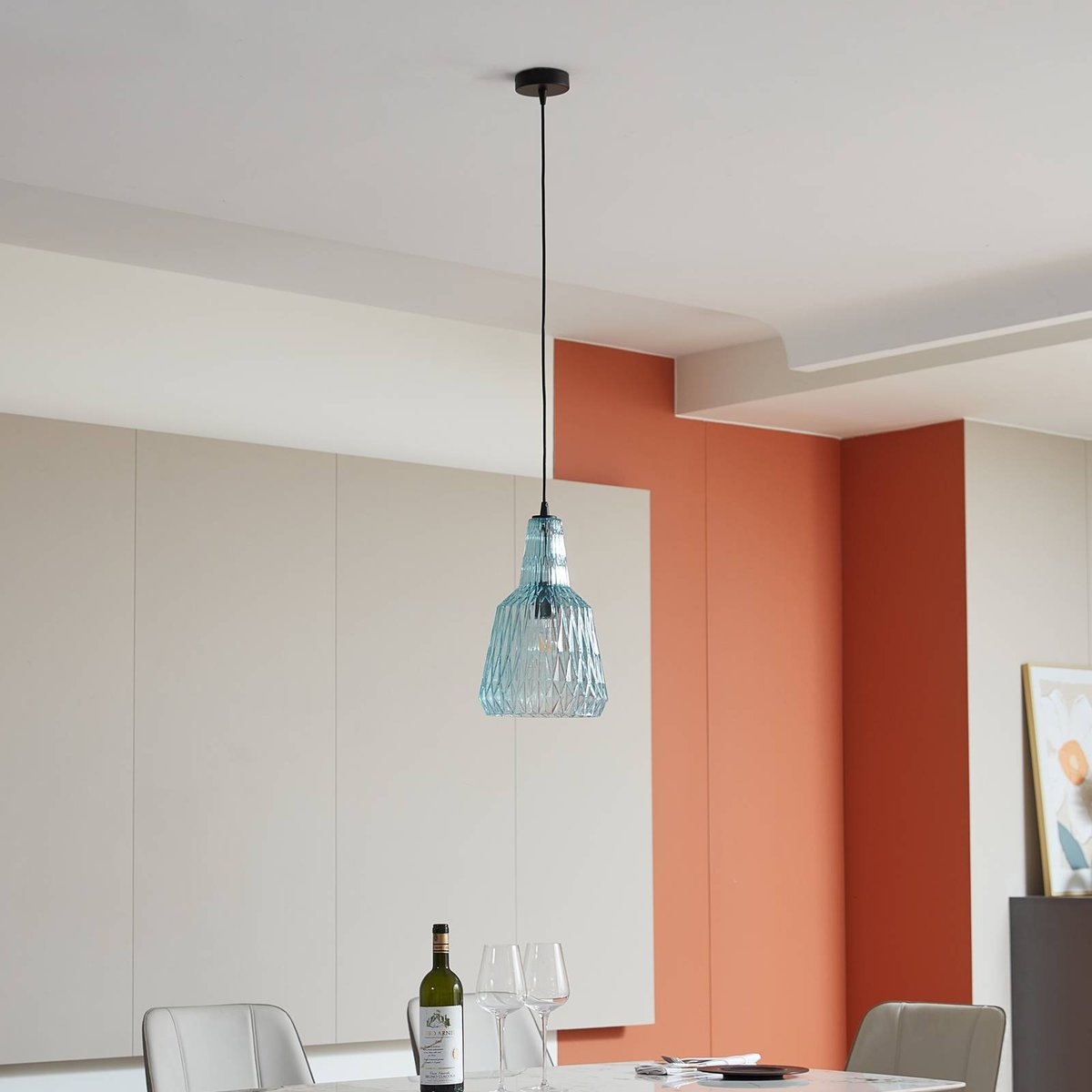 Suspension en verre vintage, Belarion bleu clair, LINDBY