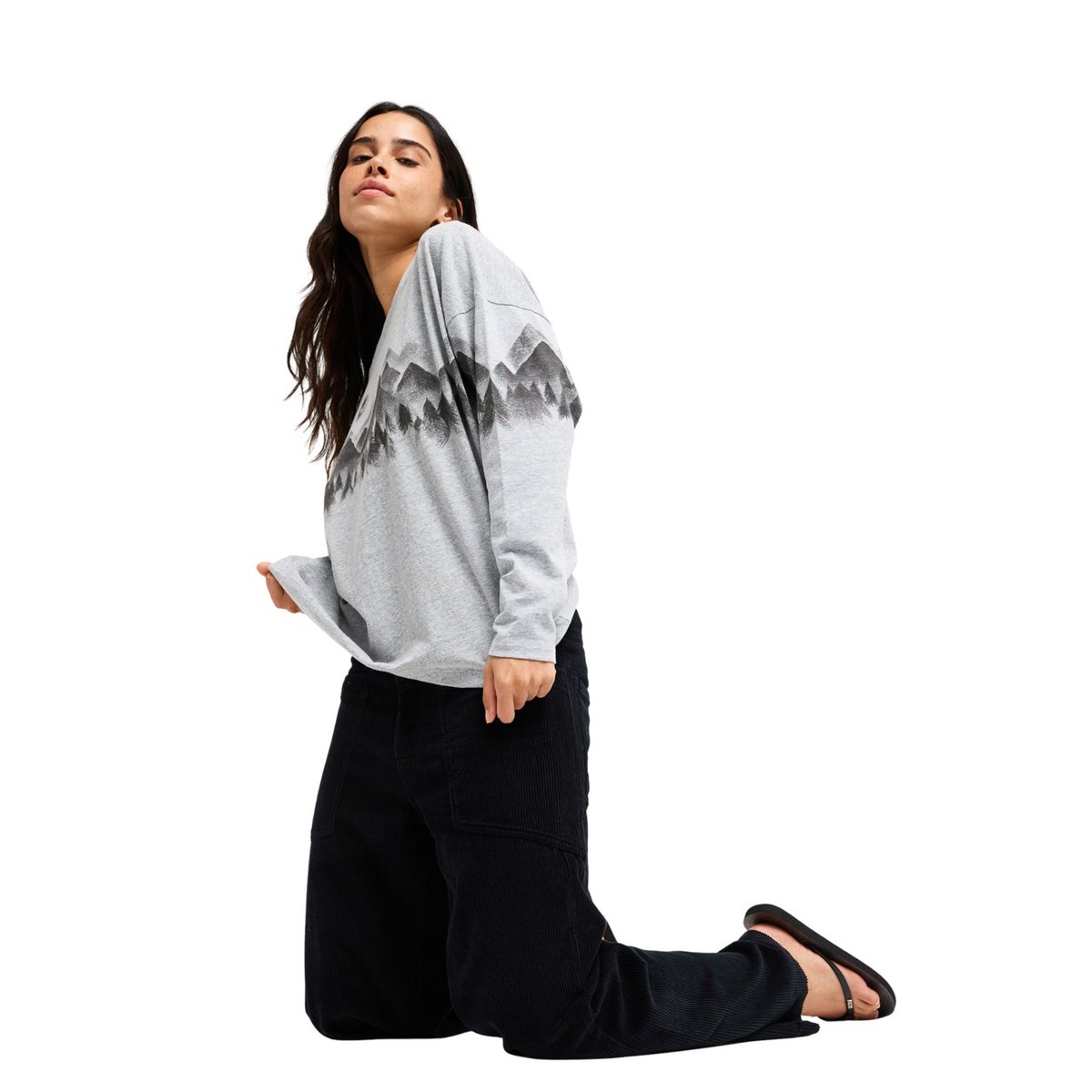 T-shirt oversize à manches longues HAPPINESS IS SURFING. gris heather grey, ROXY