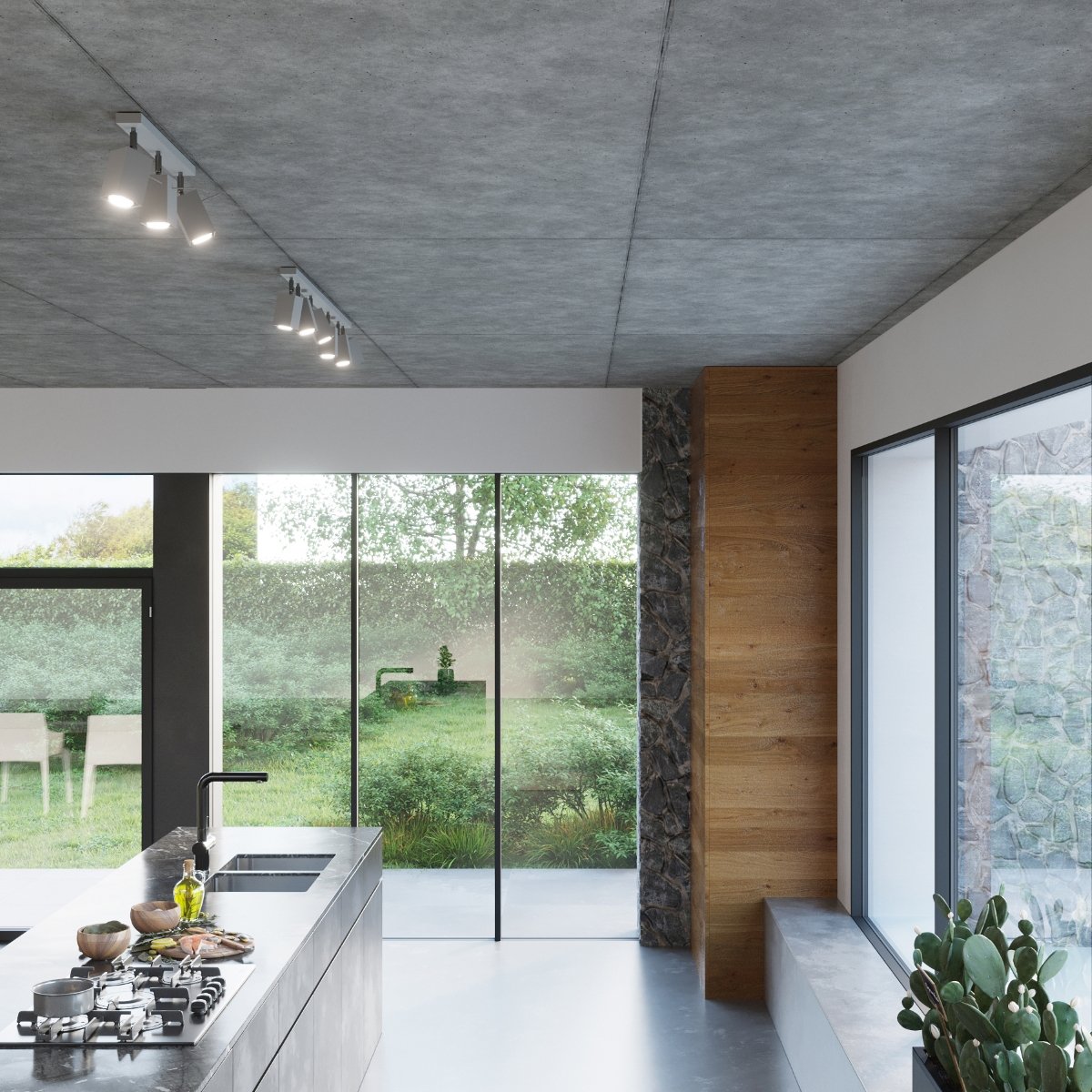Plafonnier Acier Gris GU10 4 Merida Line gris, EDEN