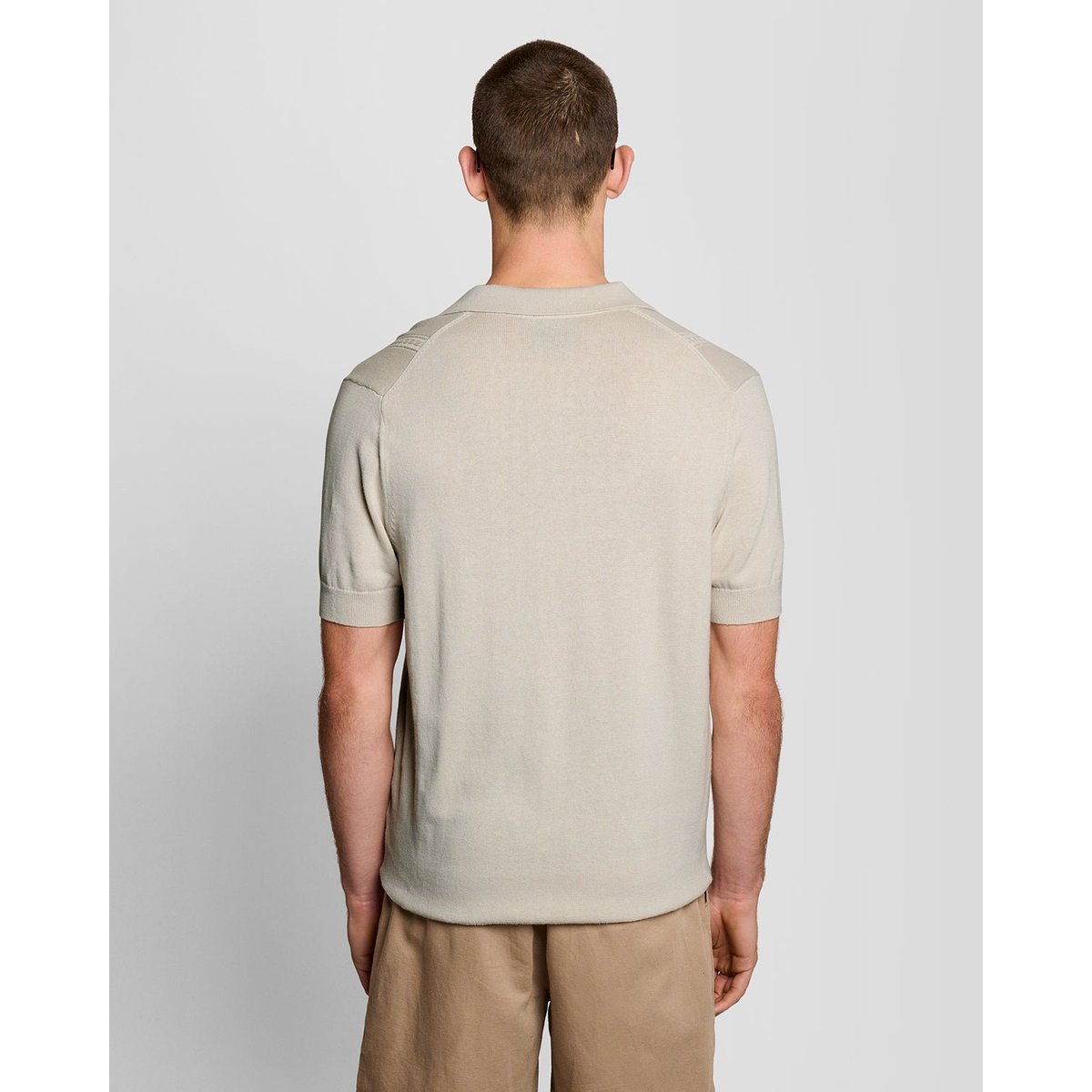 Polo col ouvert à losanges en maille blanc crique, LYLE & SCOTT