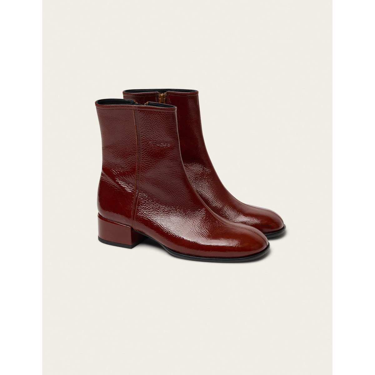 Bottines MOLI cuir plissé verni cognac, ODAJE
