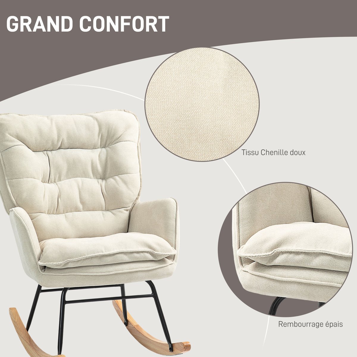Fauteuil à bascule Chenille (100% polyester) beige, HOMCOM