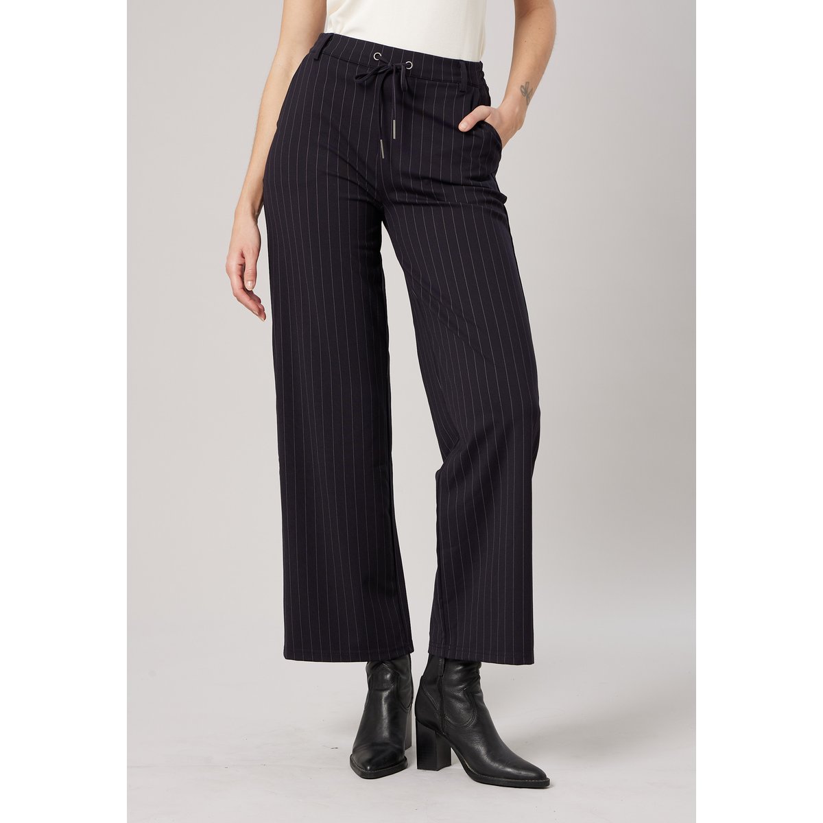 Pantalon droit femme à rayures TAYSEN navy, DEELUXE