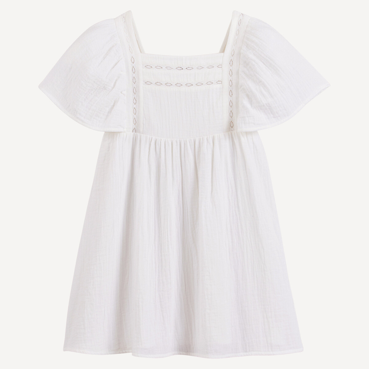 Embroidered Formal Dress with Ruffled Shoulders white, LA REDOUTE COLLECTIONS