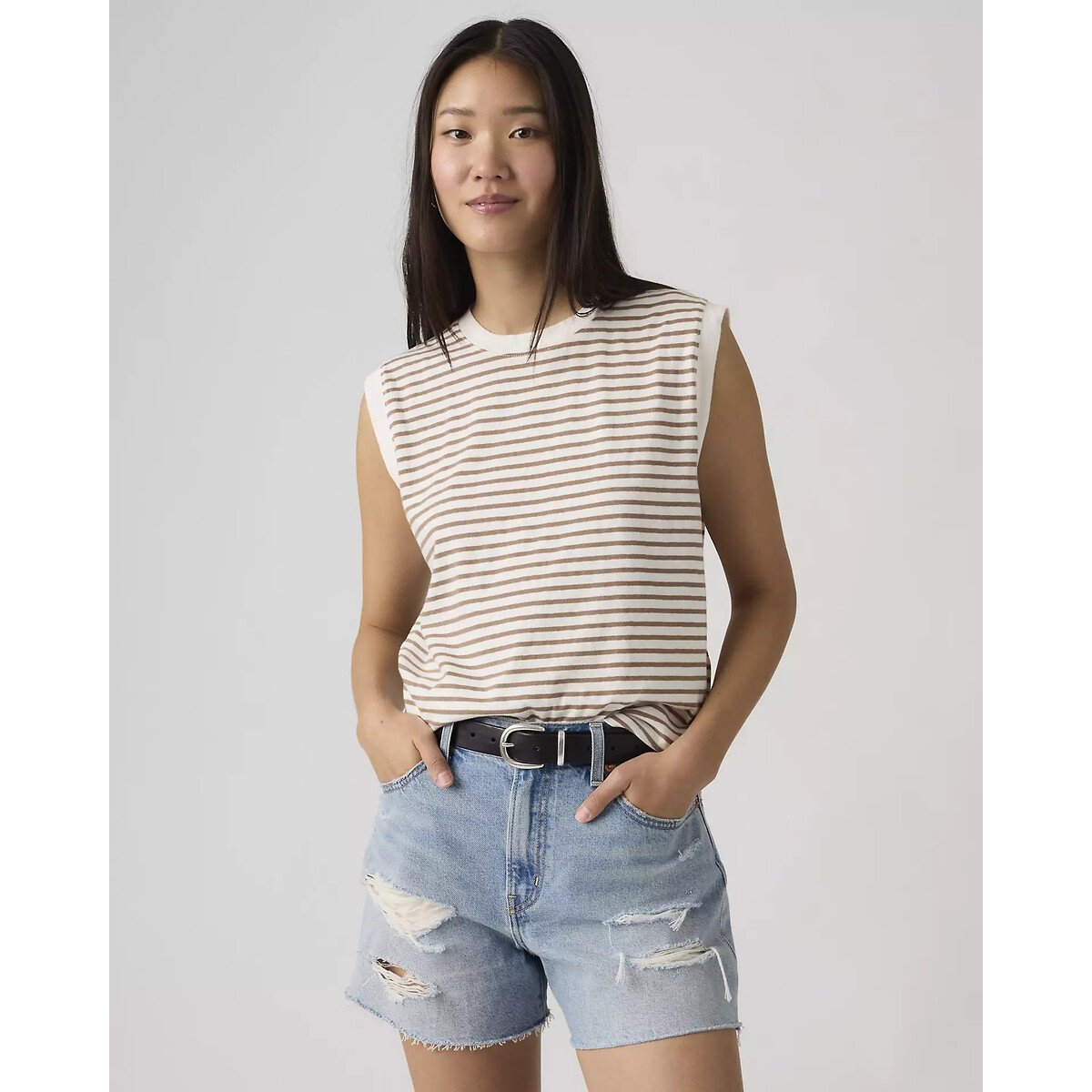 Maglietta senza maniche a righe rayé marron/blanc, LEVI'S