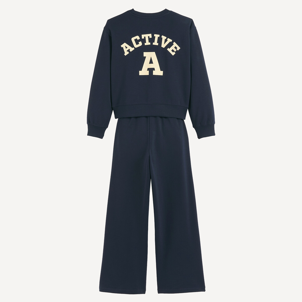 2-delige fleece set met sweatshirt met ronde hals en joggingbroek marineblauw, LA REDOUTE COLLECTIONS