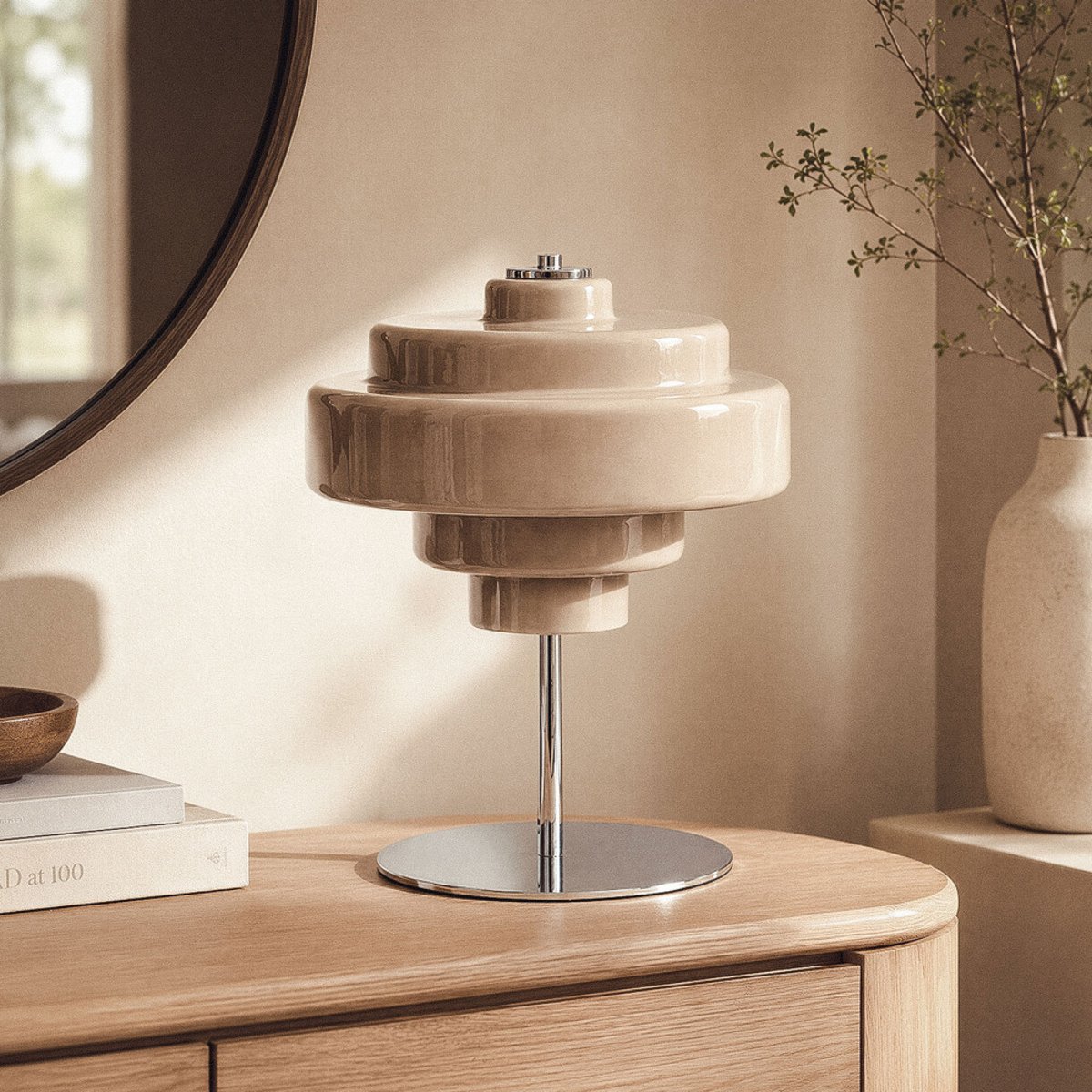 Lampe à poser en verre et métal- ELLA taupe, DRAWER