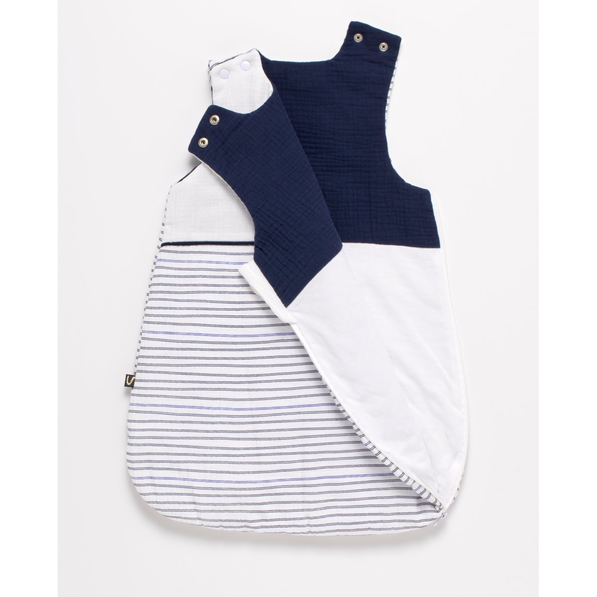 Gigoteuse bébé hiver naissance en double gaze de coton marinière blanc/bleu, SAUTHON