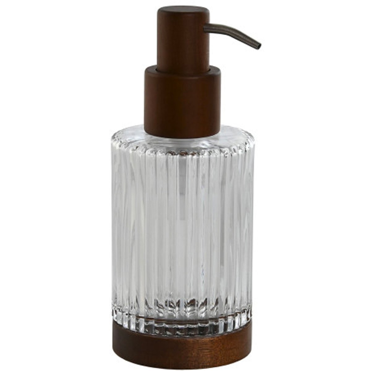 Distributeur de savon en verre strié et bois d'acacia 8x8x18.5cm transparent, WADIGA