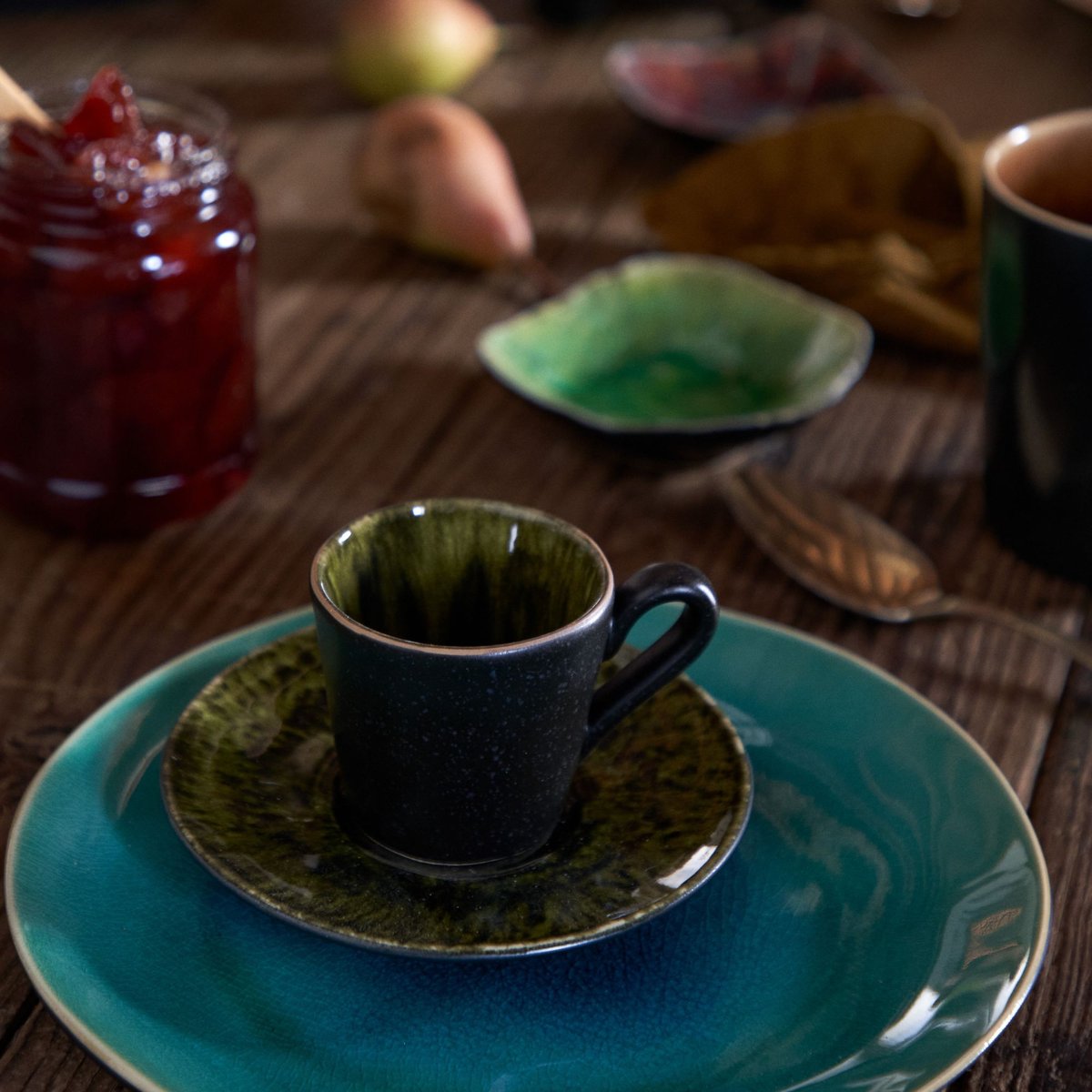 Tasse à café et soucoupe en grès, RIVIERA forêts, COSTA NOVA